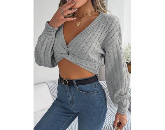 Twisted Cable-Knit V-Neck Sweater