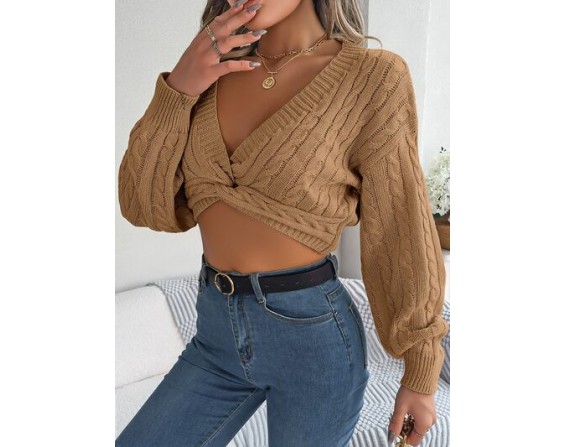 Twisted Cable-Knit V-Neck Sweater