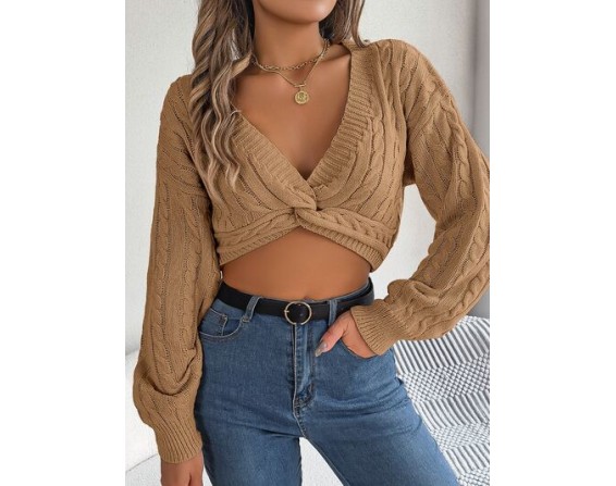 Twisted Cable-Knit V-Neck Sweater