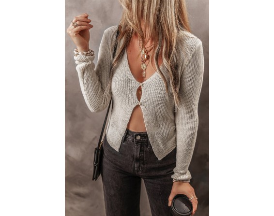 V-Neck Long Sleeve Cropped Cardigan