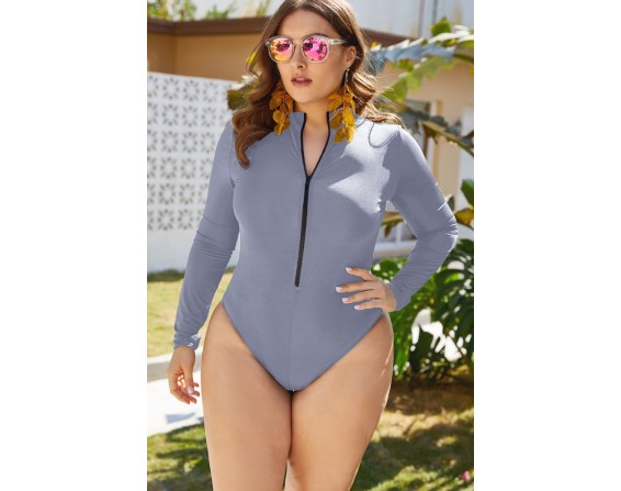 Zip Up Long Sleeve One-Piece Swimsuit