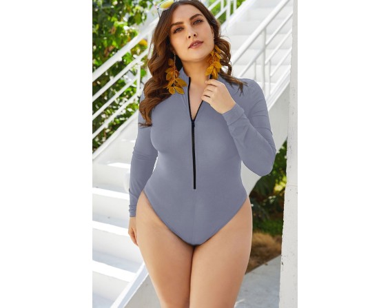 Zip Up Long Sleeve One-Piece Swimsuit